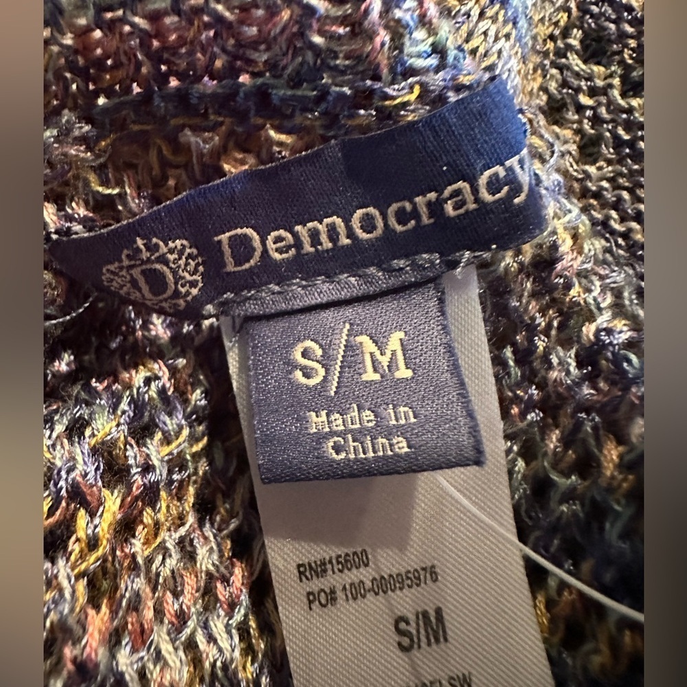 Democracy V-Neck Regular Size S/M Sweater Women's Multicolor Crochet Trim, NEW - Picture 10 of 14
